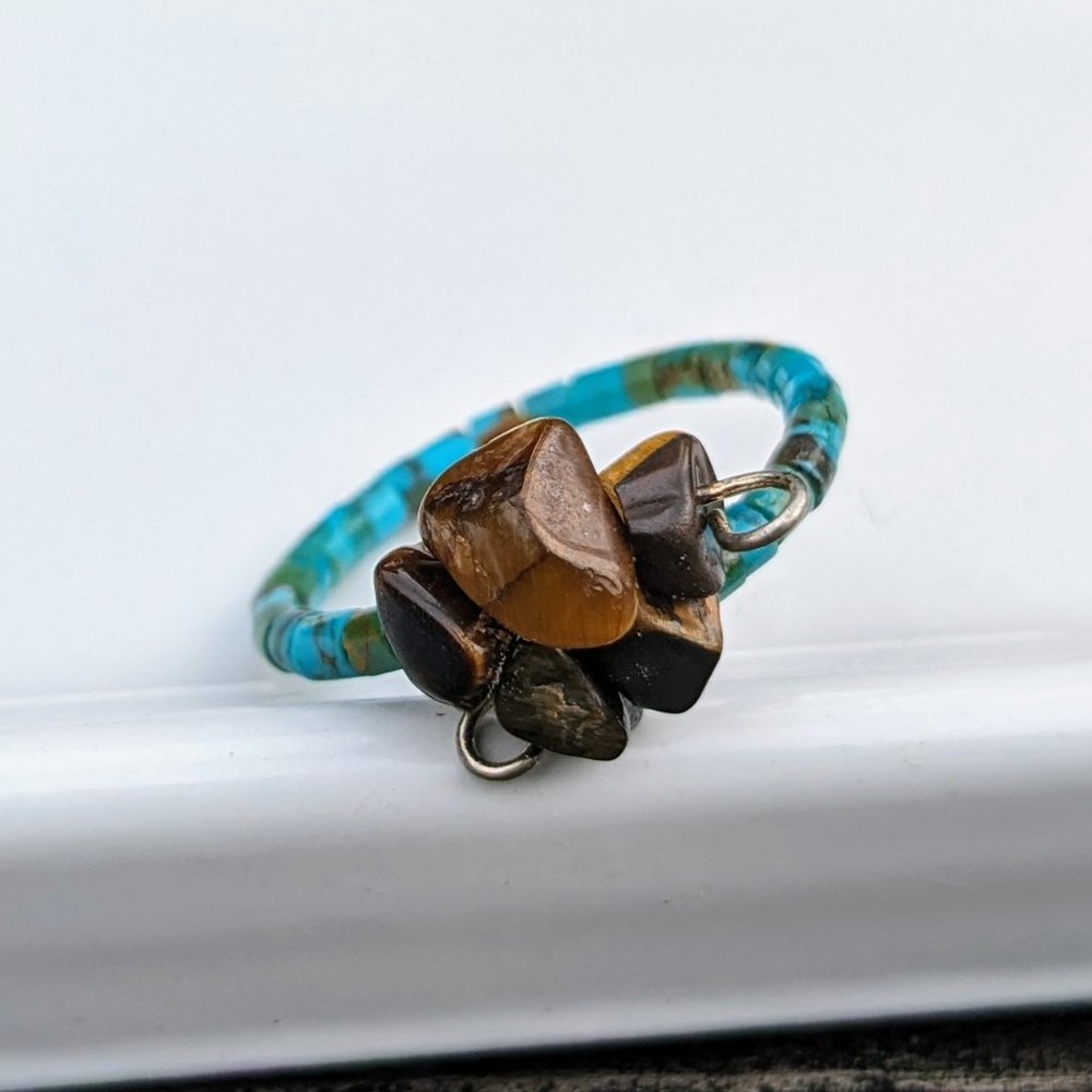 Tiger Eye Turquoise Stone Beaded Ring